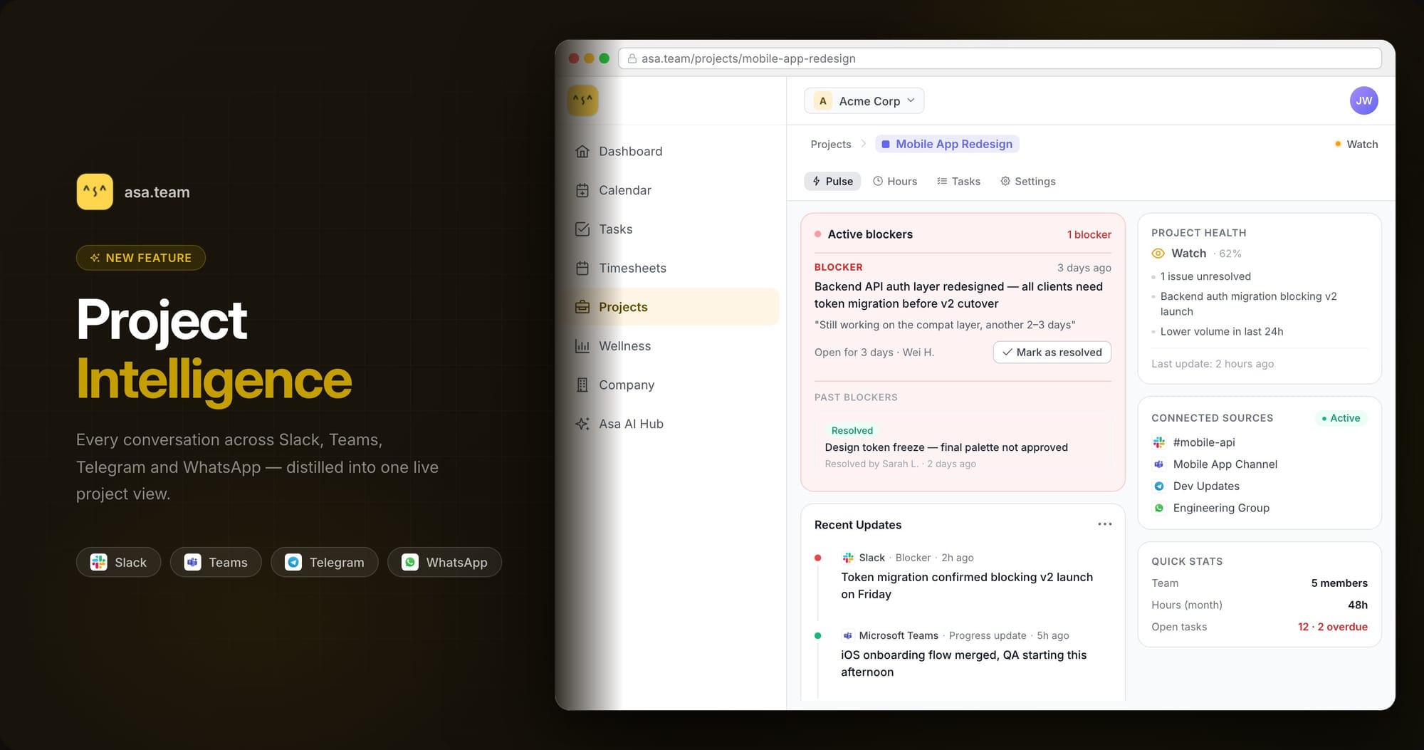 Introducing Project Intelligence: Asa Now Surfaces Blockers, Risks, and Updates From Your Team's Conversations — Automatically